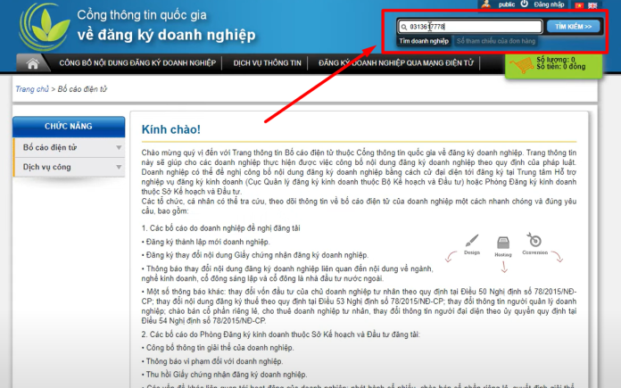Điền mã số thuế của doanh nghiệp muốn kiểm tra thông tin