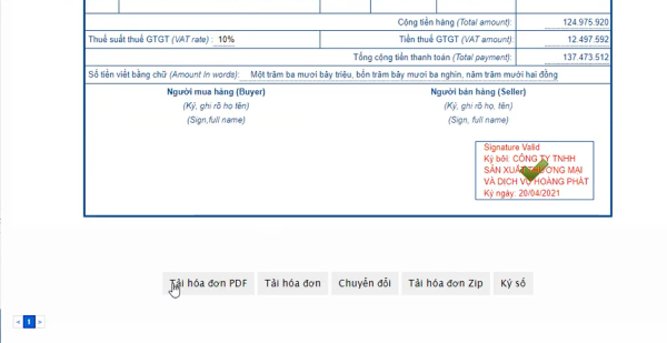Bạn có thể tải hóa đơn và các thao tác khác sau khi kiểm tra hoàn tất hóa đơn